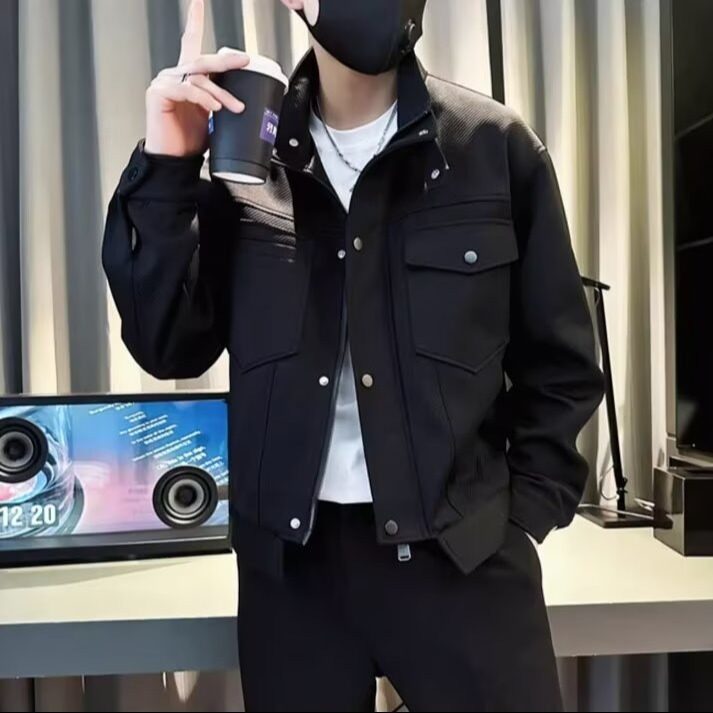 男士立领夹克外套春秋款2025年新款上衣黑色休闲高级设计百搭男生,男装夹克,星座506A