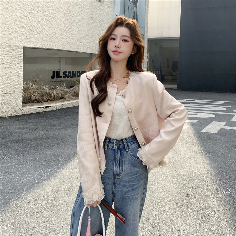 【】春季新款新中式木耳边短外套2C057-8201-P160-K258,女装短外套,2C057