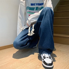 棕咖色牛仔裤男休闲长裤炸街痞帅裤子系绳贴标牛仔裤N234P43，男装牛仔裤，星座1116-2