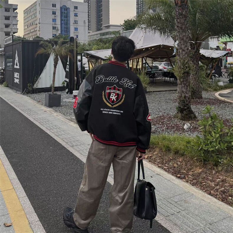 美式复古棒球服外套男女秋冬ins潮牌学院风宽松高级感飞行员夹克,男装夹克,星座506A