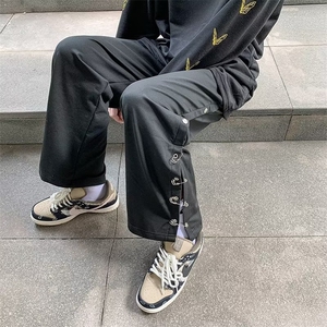 2022裤子高街ins潮牌痞帅设计感排扣裤男拖地宽松阔腿裤K2794-P36,乔欣紧身裤穿搭图片图片