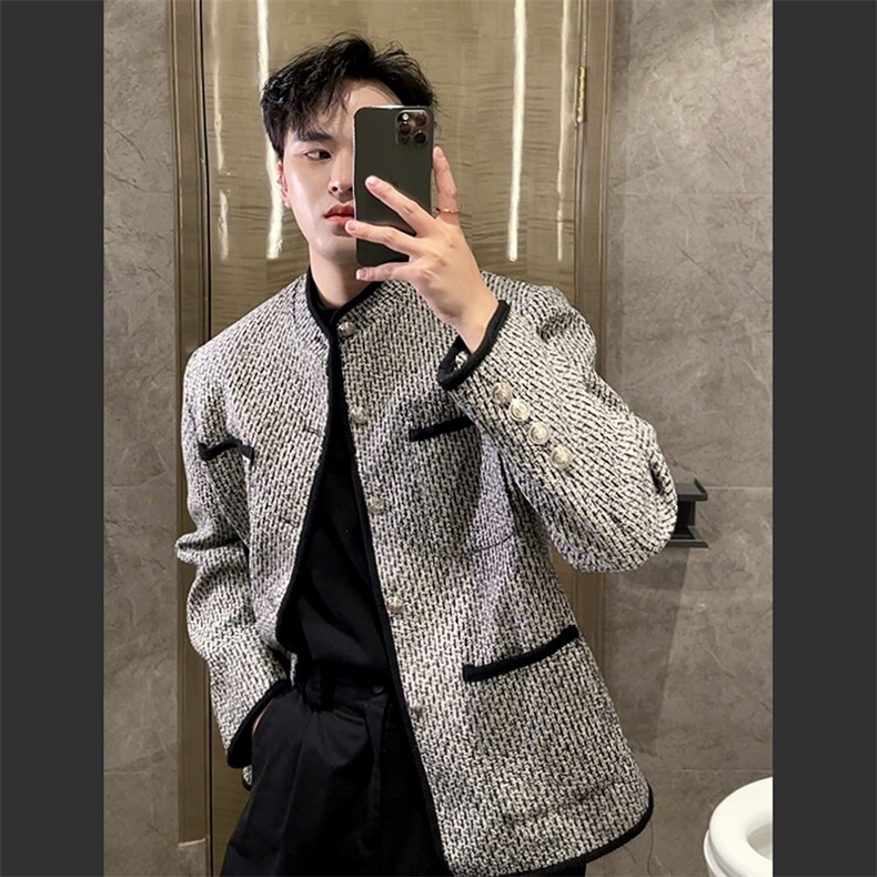 秋冬红立领小香风外套男时尚高级感休闲夹克上衣JK2316P130,男装夹克,电商B267