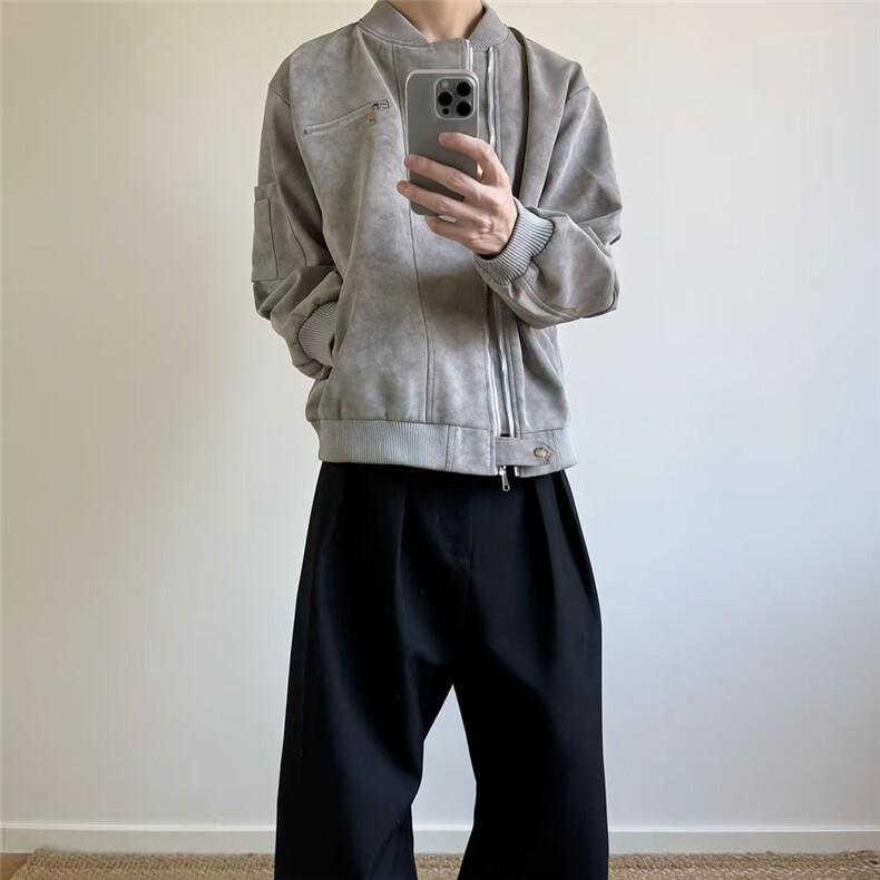 自家图~老钱风高品原版蛋白皮飞行员夹克外套W1366/P75,男装夹克,电商B350