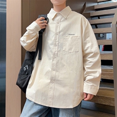 港风秋款男长袖衬衫字母刺绣纯色工装休闲衬衣CS10P45，男装衬衫，星座1013-1