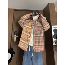 控价59港风格子衬衫宽松外套男女衬衣百搭格子外套CS2410P40，男装衬衫，电商A128