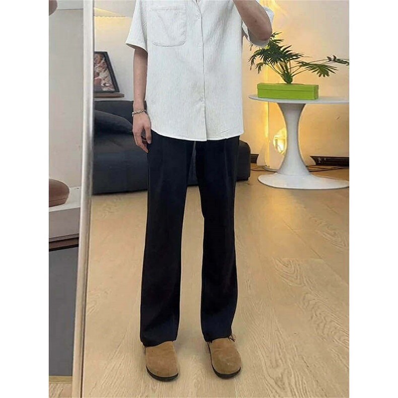 棕咖色517微喇西裤垂坠感高级感冰丝裤子男款夏季薄款修身直筒裤图片