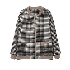 奥特莱斯千鸟格外套女2024年春季百搭夹克气质显瘦棒球服，女装短外套，涵誉
