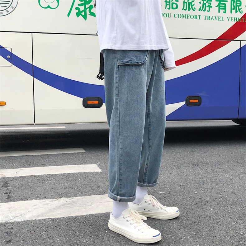 秋季牛仔裤男 港风简约百搭休闲九分裤男 N/图片