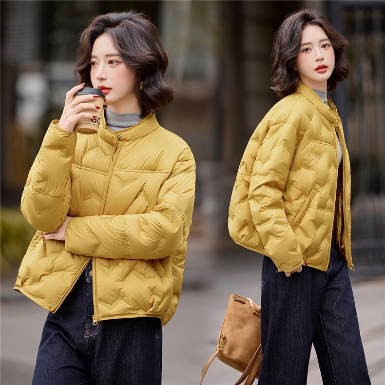 黄色90白鸭绒羽绒服女2025冬季新款宽松休闲百搭轻薄厚外套女图片