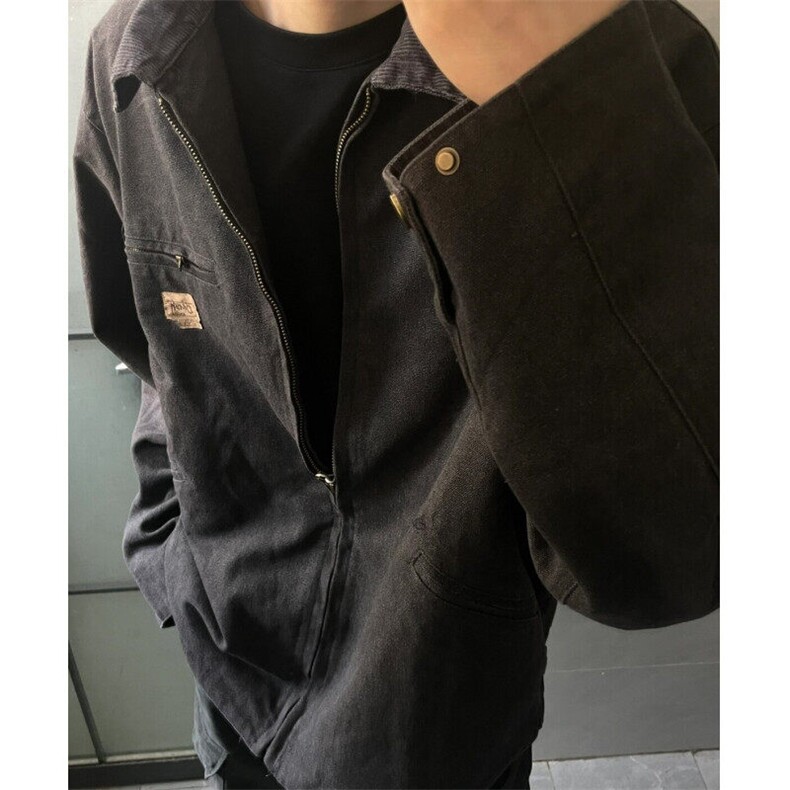 潮日系复古底特律工装夹克男秋季潮牌宽松百搭时尚撞色翻领外套,男装夹克,星座601-1