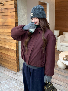 纯色圆领飘带短款休闲宽松羽绒服女保暖外套图片