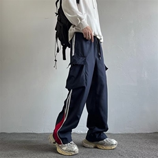 美式学院风条纹休闲裤子男款秋冬季高街复古阔腿运动裤LK911-P36，男装休闲裤，星座1008