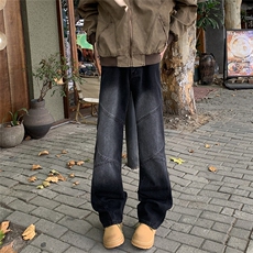 高街牛仔裤男女韩版潮流帅气百搭拼接2025春季ins长裤RK2432-P43，男装牛仔裤，星座412-2