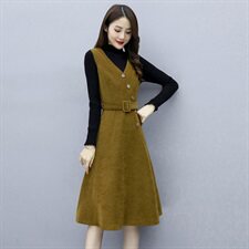 冬装新款时尚毛呢背心裙两件套（配腰带）舒适修身气质优雅，女装套装/套裙，岚衣(原川流布茜）
