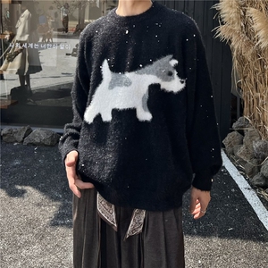 网图水貂毛小狗圆领毛衣宽松慵懒风针织衫情侣 A025-HM1459-P50图片