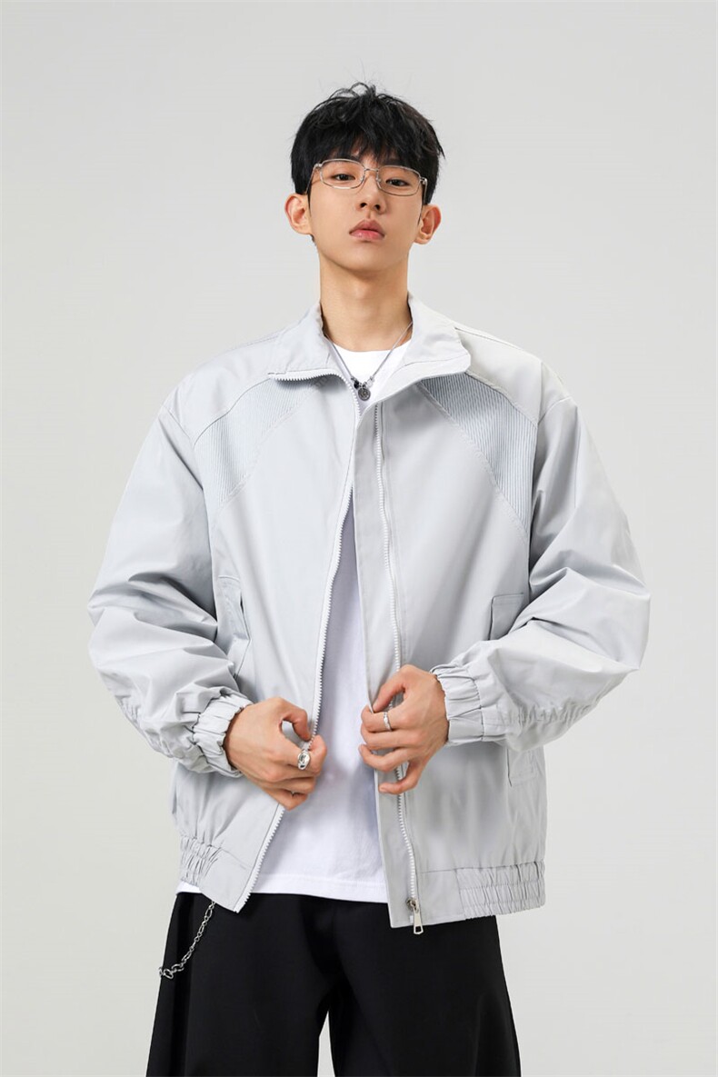 美式罗纹拼接袖子褶皱大码M-5XL教练夹克男JK78056P69控105,男装夹克,星座226-1