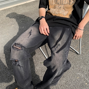抖音品质美潮设计感高街破洞撞色洗水牛仔裤313A-1-NZ039-P65控78图片