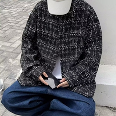 高级小香风长袖青少年春秋韩版潮流情侣格子港风复古休闲夹克外套，男装夹克，星座218-8