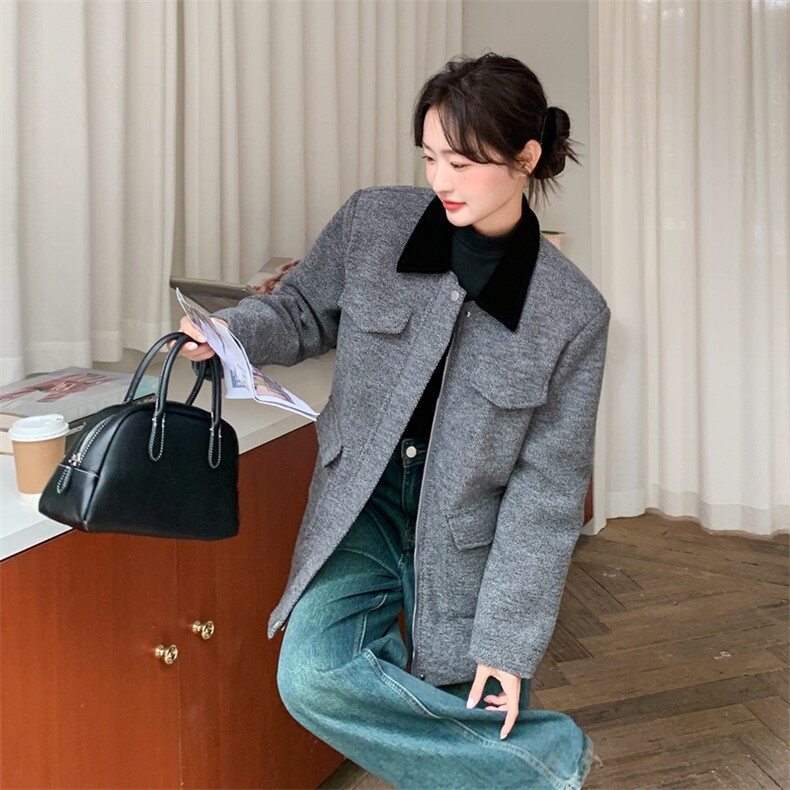 【主推】设计感大口袋保暖夹棉毛呢外套配腰带A354-P180-K265,女装棉衣/棉服,2D148