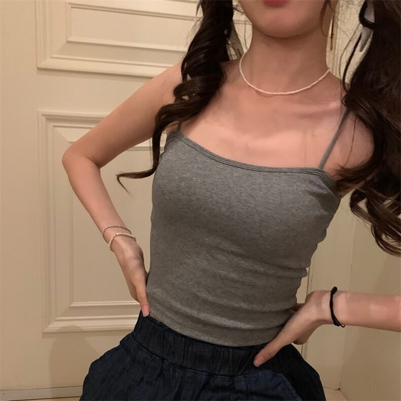 夏季纯欲风修身百搭吊带背心棉带胸垫内搭外穿打底上衣,女装背心吊带,梦白服饰厂
