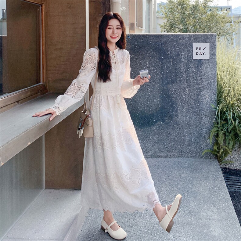 法式温柔风蕾丝花边拼接连衣裙女秋季2025新款独特漂亮巨好看裙子,女装连衣裙,2C323