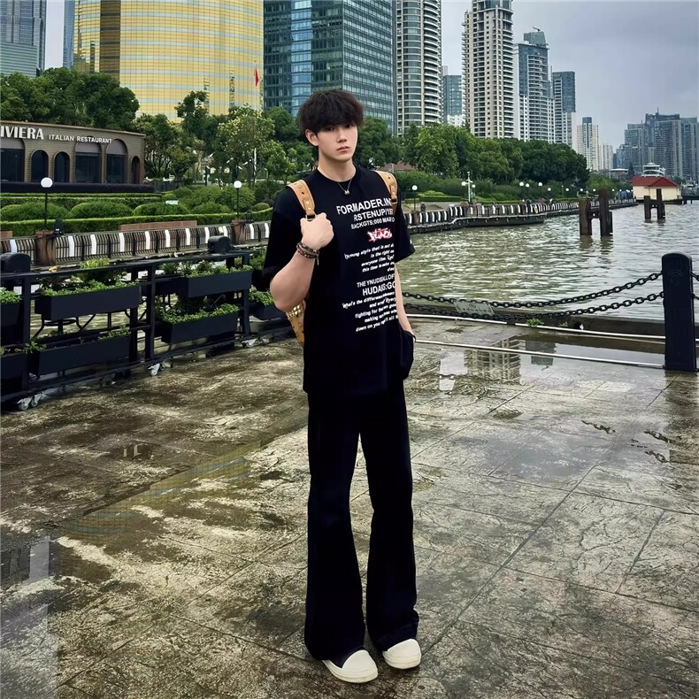1506/QA6500/P37微喇叭西裤男裤子美式垂感直筒休闲西装裤,男装西服套装,星座1506