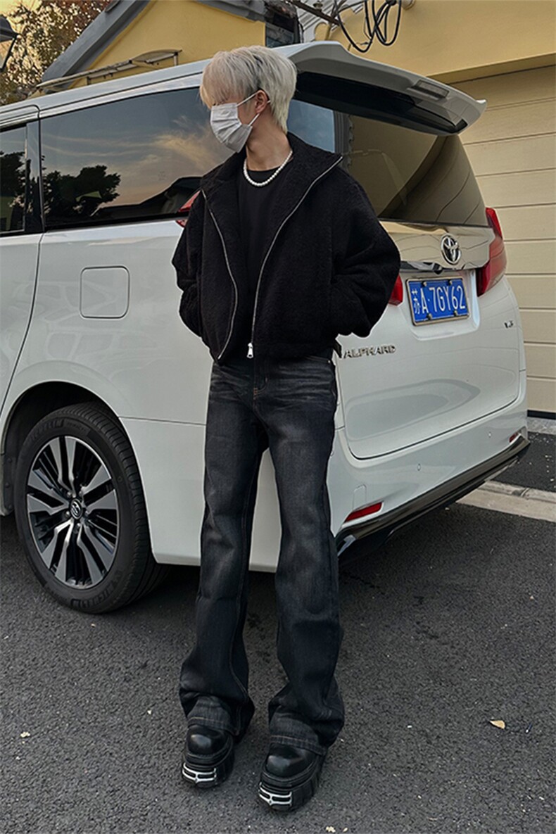 美式ins高街hiphop重工艺水洗暗黑微喇牛仔裤货号K2401P60,男装牛仔裤,电商A063