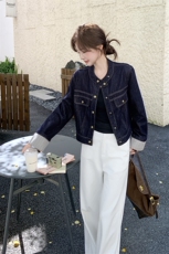 韩版设计感牛仔外套女2025秋季新款复古宽松休闲显瘦港风夹克穿搭，女装短外套，2C198