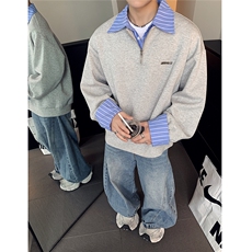 小众设计感拼接灰色卫衣男早秋穿搭假两件衬衫领休闲长袖W100-P58，男装衬衫，电商C307