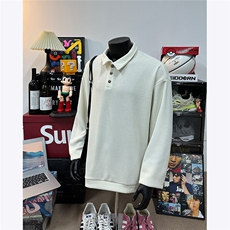 假模图肌理感坑条POLO衫男简约卫衣宽松潮流长袖外套2026春装P48，男装Polo衫，电商C306-1