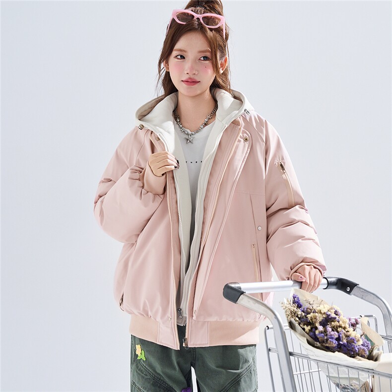 新款冬季大码羽绒棉服棉袄连帽假两件韩版宽松外套A436-2583-P95图片