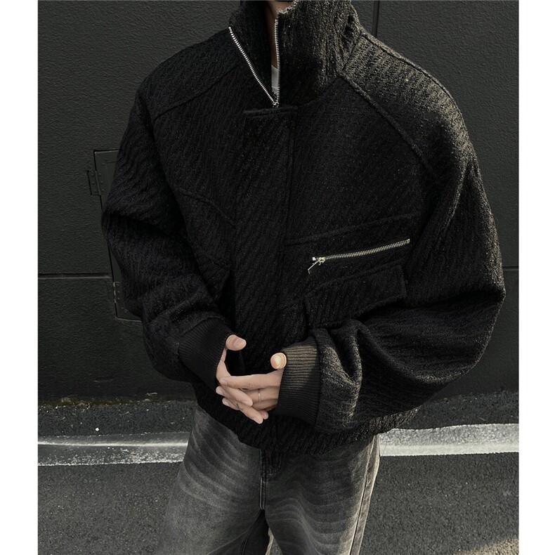 美式夹棉高领防风飞行服棉服潮系针织肌理纹加厚外套896p118,男装棉衣,电商A458A