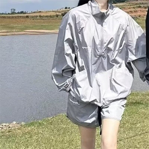 防晒两件套装男夏季潮牌半拉链一套帅气休闲短裤 ZQ01-P45图片