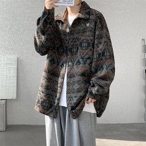 8XL-M复古大码民族风衬衫男款秋冬季加厚粗呢藏式外套CS29001P68图片