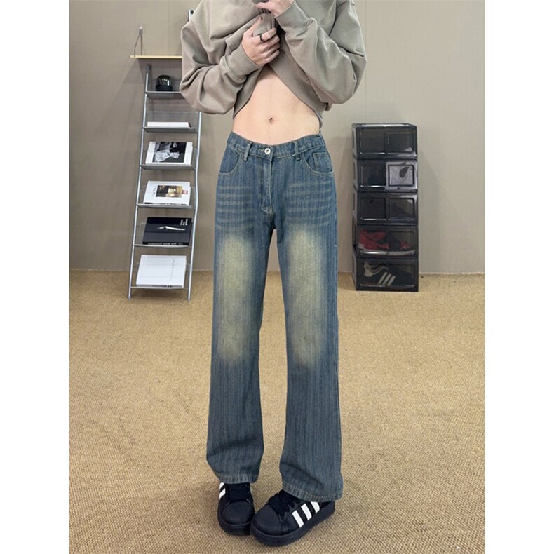 cleanfit复古蓝竹节纹牛仔裤男款美式高街vibe高个子微喇弯刀裤子,男装牛仔裤,电商B221
