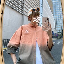夏季吊染纯棉衬衫男宽松落肩七分袖衬衫男DS-C407-B1010-P40，男装衬衫，电商C323-1
