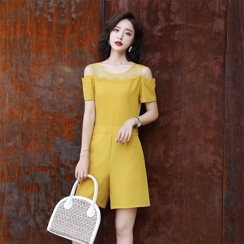 连体裤2021年夏季纯色短袖修身显瘦百搭潮流简约个性,女装休闲裤,贵人树