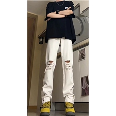 美式高街ins小众拉链hiphop排扣破洞休闲牛仔裤货号K642P60控78，男装牛仔裤，电商A063