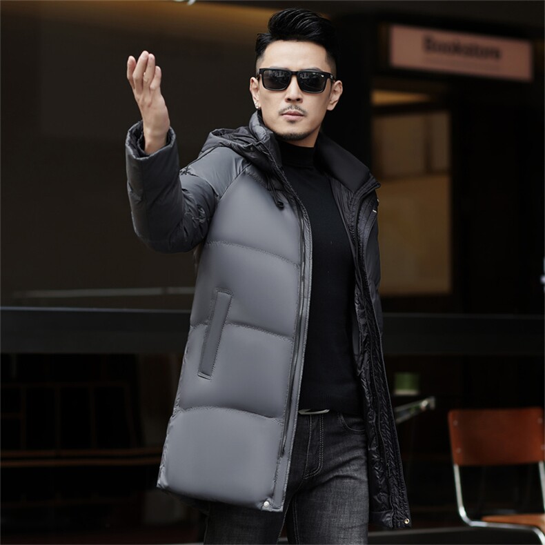 ZMS-M913新款冬季男士白鸭绒羽绒服中长款连帽保暖外套修身大衣,男装羽绒服,电商B360