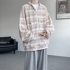 8XL-M潮情侣美式磨毛编织条纹针织衫卫衣宽松拉链外套WY30P88，男装针织衫/毛衣，电商D206-1