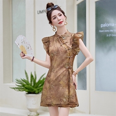 新中式轻国风套装女夏高级感改良旗袍年轻款少女小个子短裤两件套，女装套装/套裙，韩宇舍