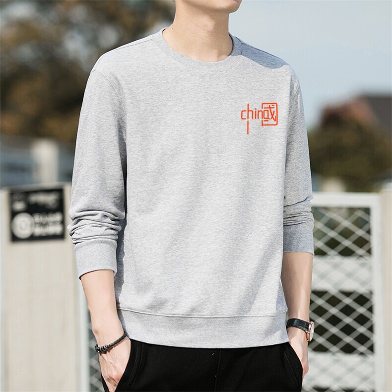 新款男士春秋季长袖T恤男装上衣时尚休闲卫衣红潮流加绒P60,男装T恤,钱塘6003（原4033）