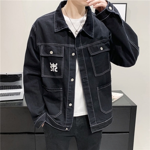 JK923-P70-现货店主风牛仔夹克肥仔量足破洞印花大码图片