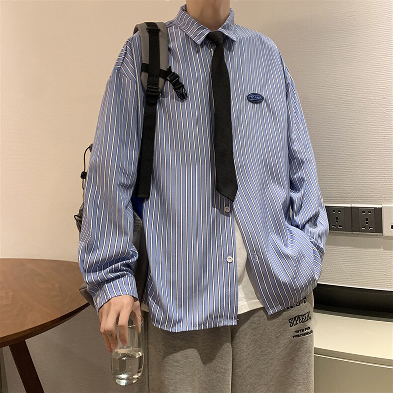 dins长袖jk衬衫男女情侣宽松学生学院风工装bf衬衣条纹W1567-P35,男装衬衫,星座512-2