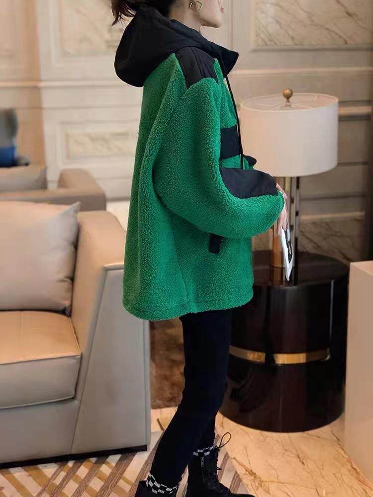 颗粒绒撞色加绒卫衣，女装卫衣/绒衫，一杭