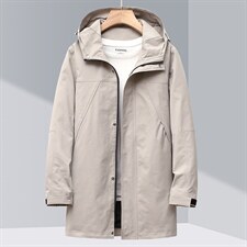 中年男士风衣2023春秋新款潮流休闲时尚大衣中长款连帽纯色外套男，男装风衣，电商B212（原钱塘6029）