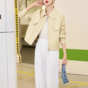BAO欧货翻领PU皮衣外套女2025新款春秋短款超好看机车服水洗夹克图片