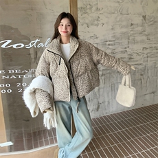 高级感轻熟风豹纹羽绒服女短款2025冬季气质设计感90绒立领面包服，女装羽绒服，2C110