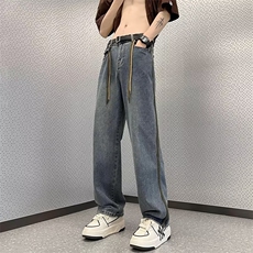 美式高街复古牛仔裤男夏季小众设计感宽松直筒痞帅裤子N07196-P42，男装牛仔裤，星座308B-1