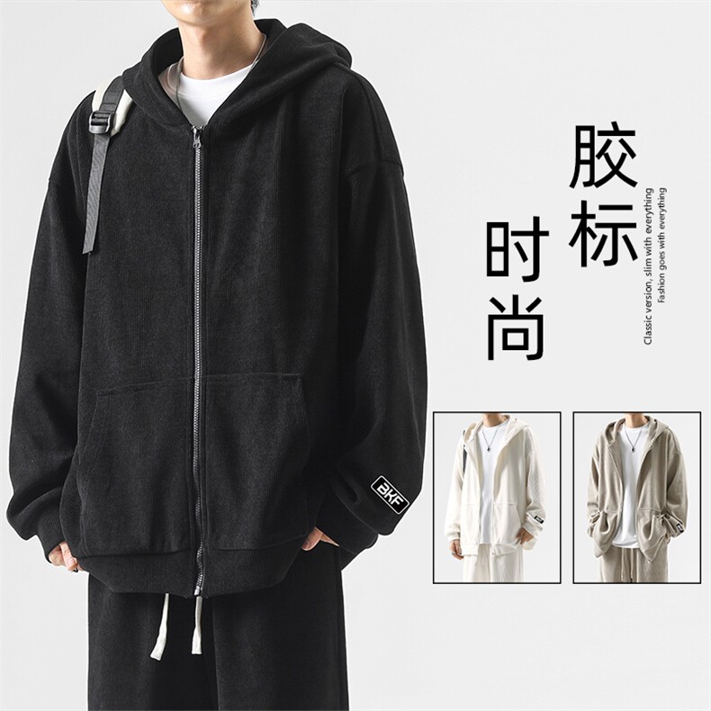 百搭休闲连帽卫衣重磅条绒卫衣 TWK881特批78图片